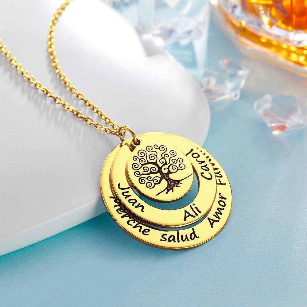 Engraved Necklace Name Necklace Family Necklace Family Tree Necklace 14k Gold Plated Silver - soufeelus