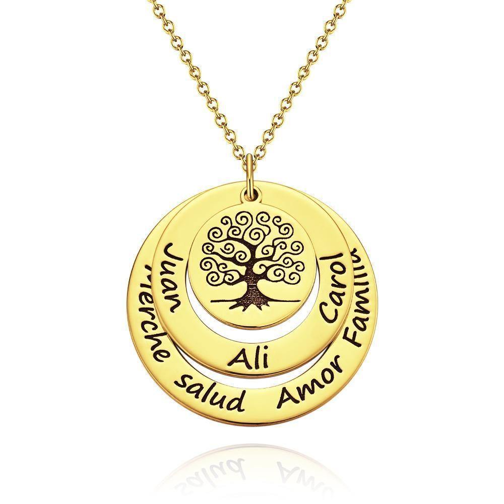 Engraved Necklace Name Necklace Family Necklace Family Tree Necklace 14k Gold Plated Silver - soufeelus