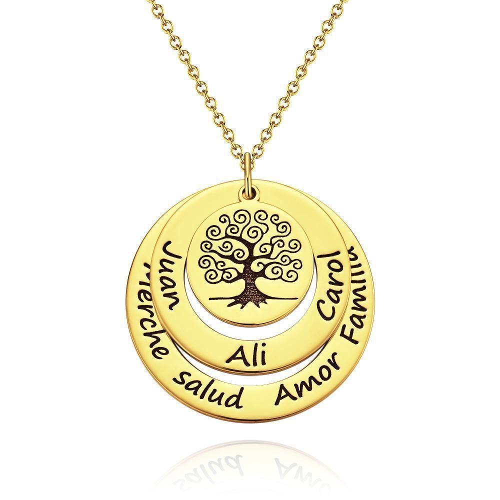 Engraved Necklace Name Necklace Family Tree Necklace Family Tree Necklace 14k Gold Plated - soufeelus