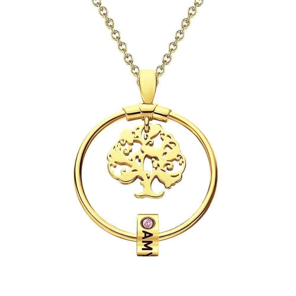 Life Tree Engraved Necklace With Custom One Birthstone Gifts - Gold - soufeelus