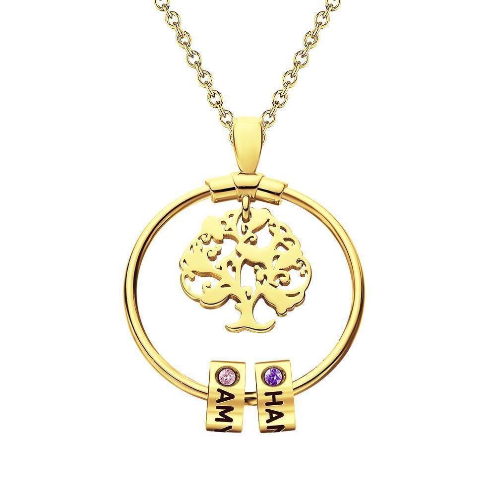 Life Tree Engraved Necklace With Custom One Birthstone Gifts - Gold - soufeelus