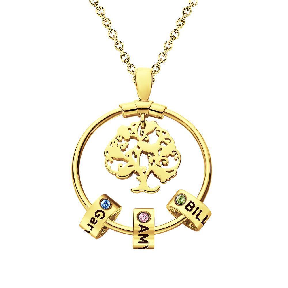 Life Tree Engraved Necklace With Custom One Birthstone Gifts - Gold - soufeelus