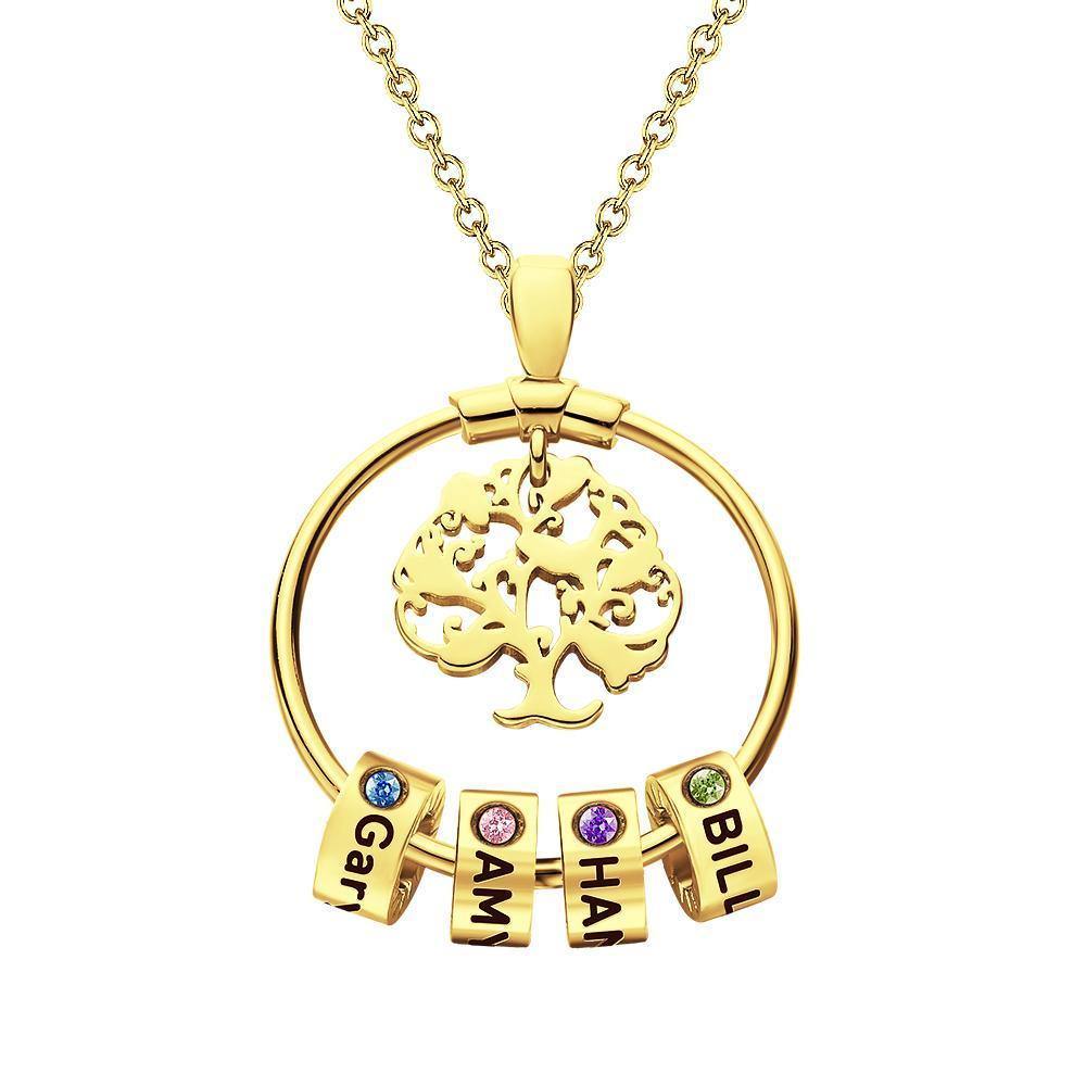 Life Tree Engraved Necklace With Custom One Birthstone Gifts - Gold - soufeelus