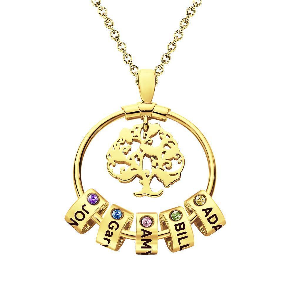 Life Tree Engraved Necklace With Custom One Birthstone Gifts - Gold - soufeelus