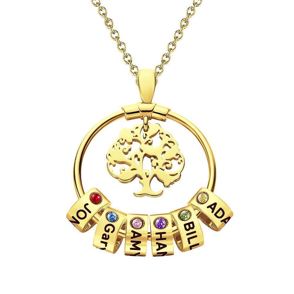 Life Tree Engraved Necklace With Custom One Birthstone Gifts - Gold - soufeelus