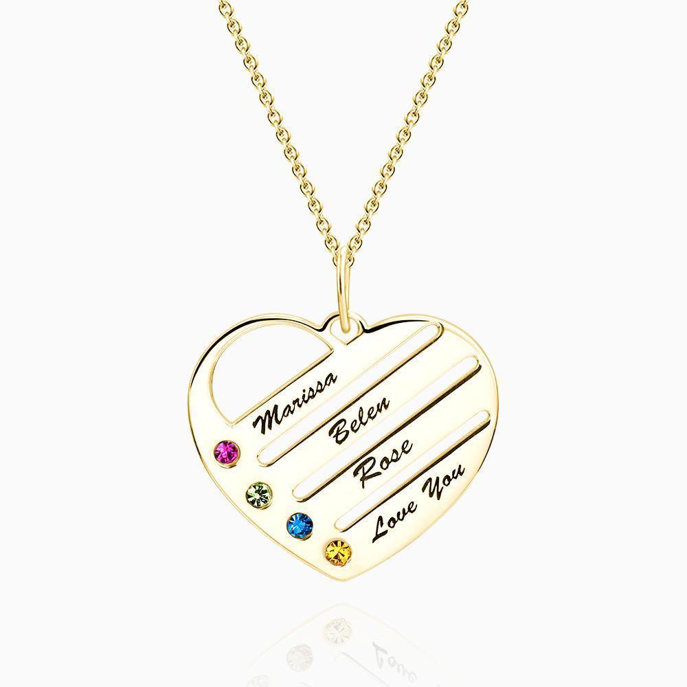 Personalized Birthstone with Engraving Heart Necklace 14k Gold Plated Silver (Crystal Unchangeable) - soufeelus