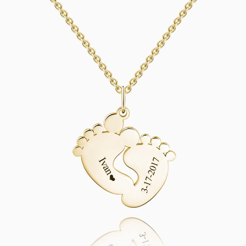 Engraved Baby Feet Necklace 14k Gold Plated Silver - soufeelus