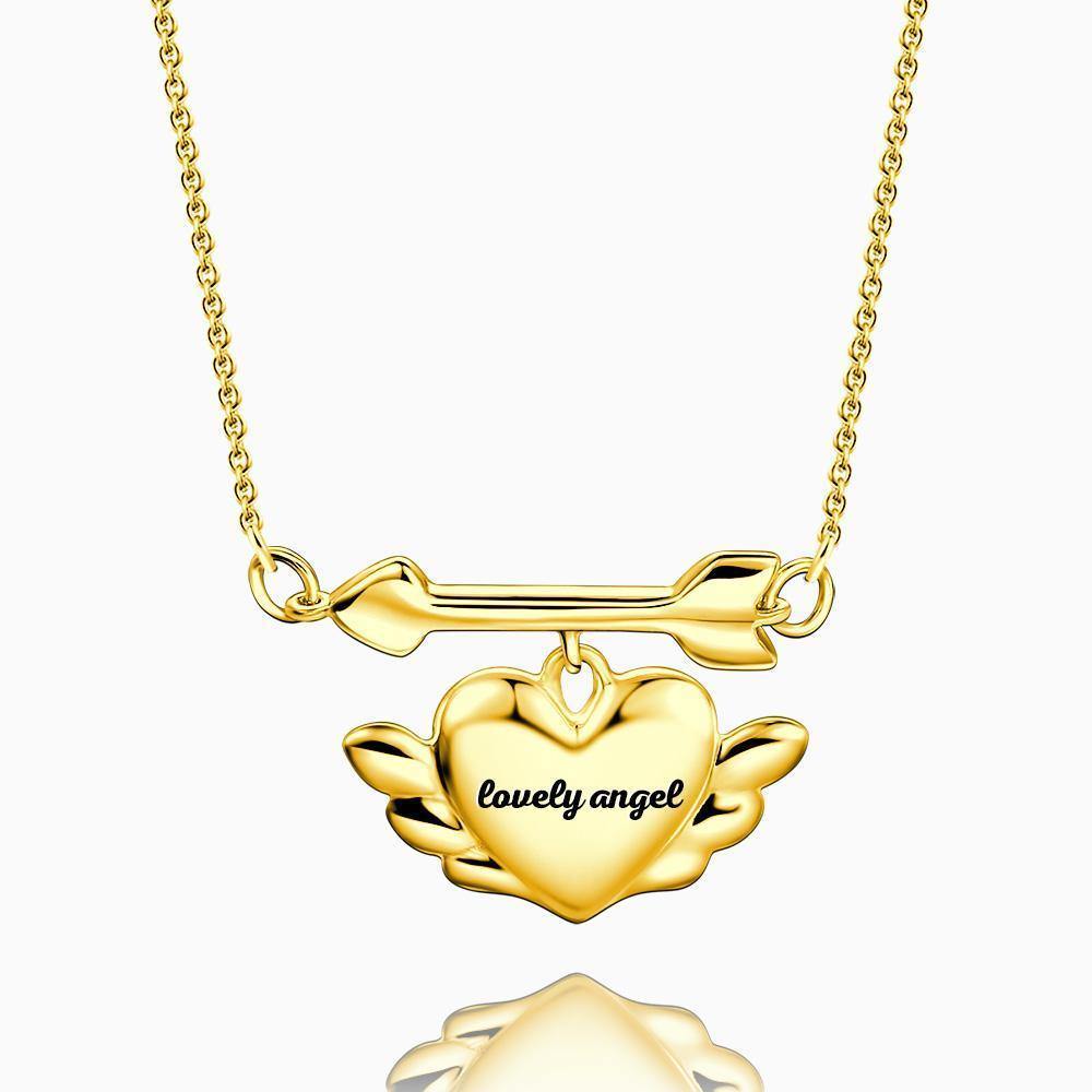 Engraved Cupid's Heart Necklace 14k Gold Plated Silver - soufeelus