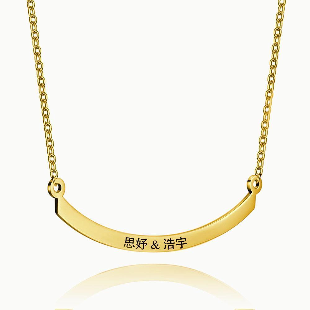 Engraved Bar Necklace 14k Gold Plated Silver - soufeelus