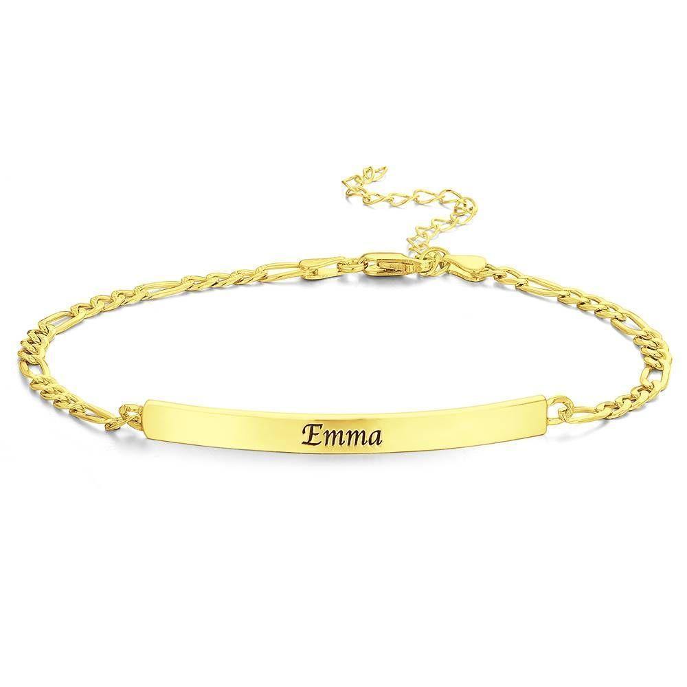 Custom Engraved Bracelet Name Bracelet Stainless Steel 14K Gold Plated - Golden - soufeelus