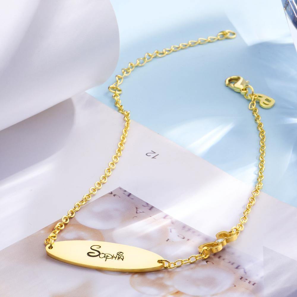 Engraved Bracelet Custom Name Bracelet Personalized Bracelet 14k Gold Plated - soufeelus