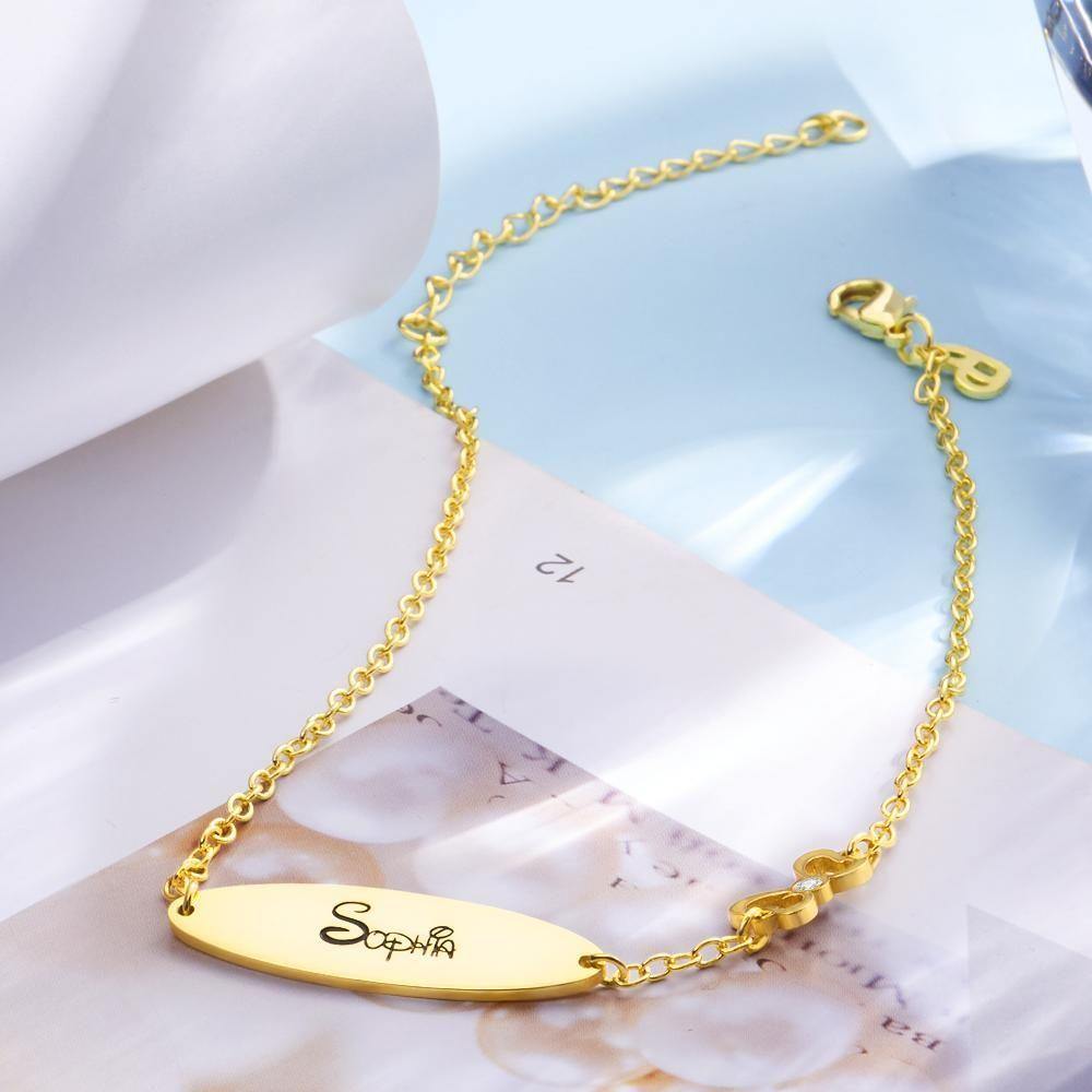 Engraved Bracelet Personalised Bracelet Name Jewellery, Name Bracelet 14k Gold Plated - soufeelus