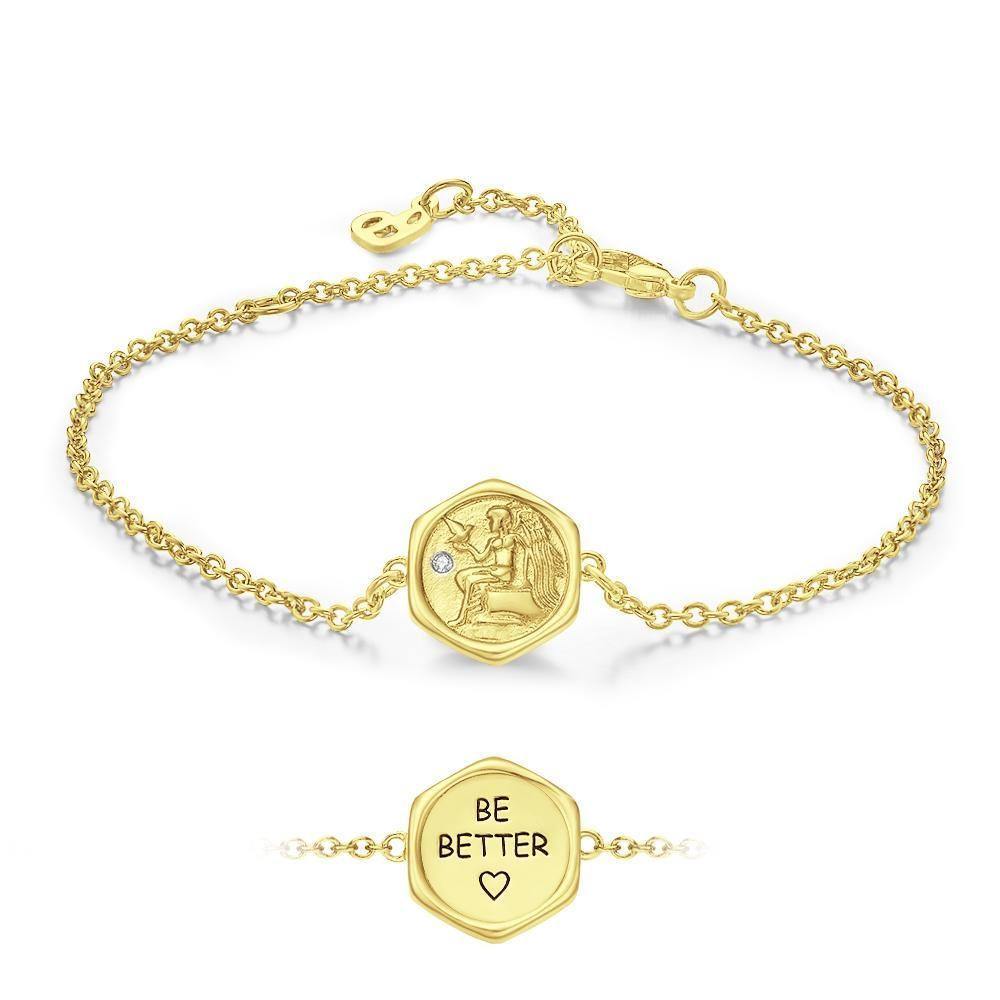 Engraved Bracelet Victory Wishing Coin Bracelet Gift for Her Rose Gold Plated Silver - soufeelus