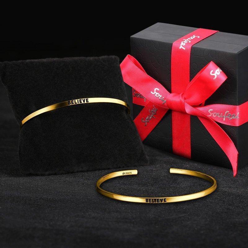 Engraved Bangle 14k Gold Plated Silver - soufeelus