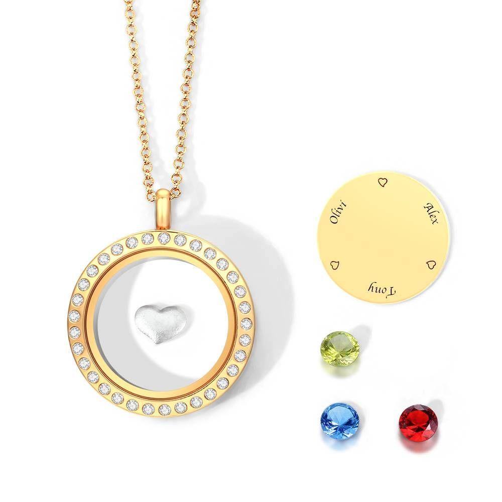 Personalised Birthstone Floating Locket Necklace with Engraving 14K Gold Plated - soufeelus