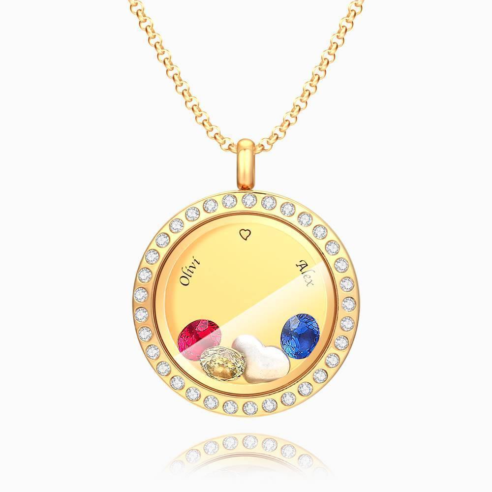 Personalised Birthstone Floating Locket Necklace with Engraving - soufeelus