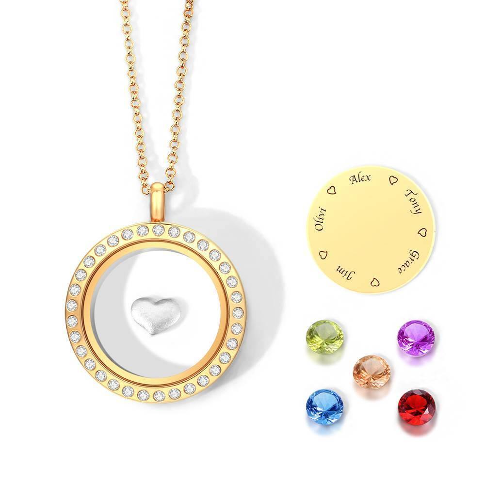 Personalised Birthstone Floating Locket Necklace with Engraving 14K Gold Plated - soufeelus