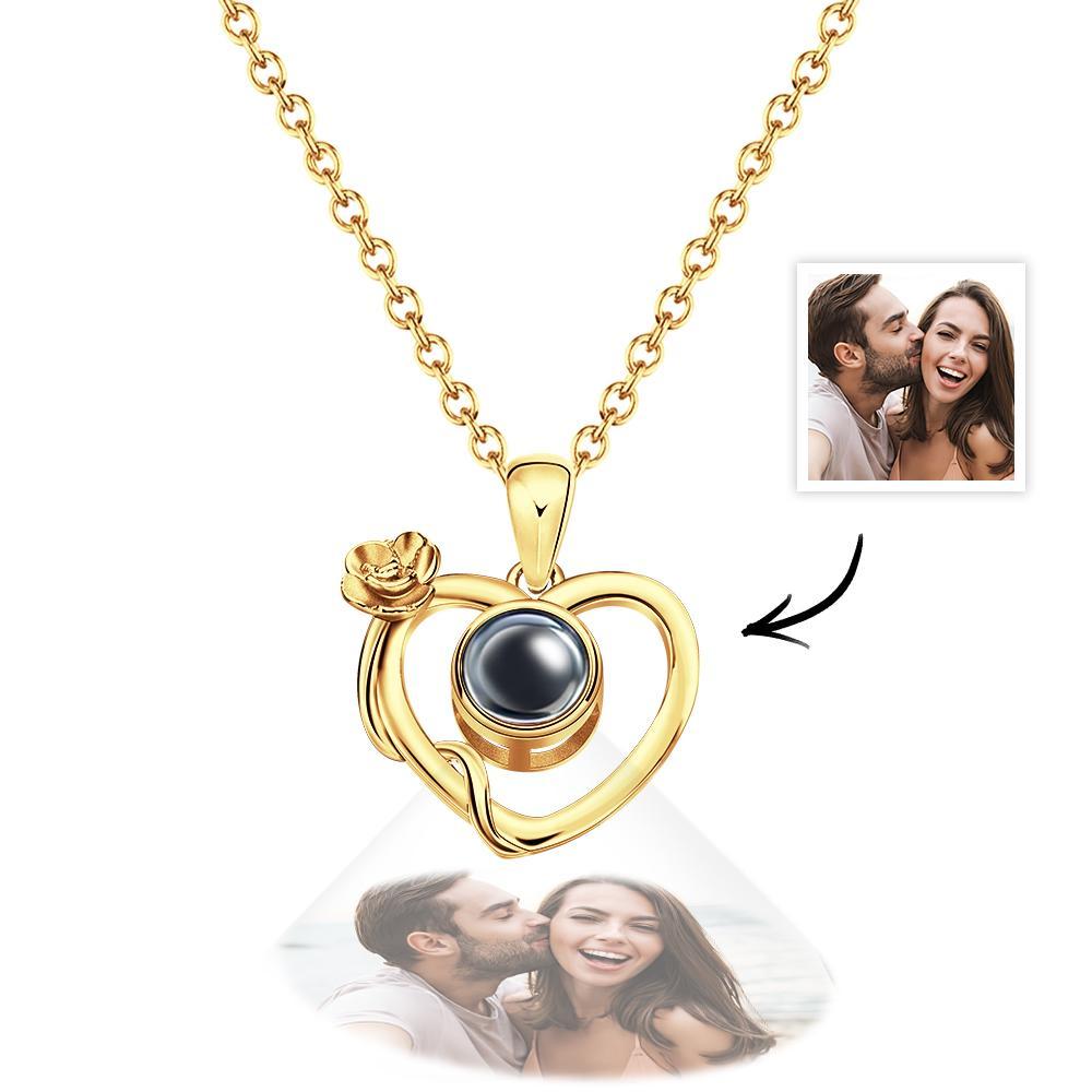 Personalized Flower Photo Projection Necklace Delicate Heart-Shaped Jewelry Gift For Her - soufeelus