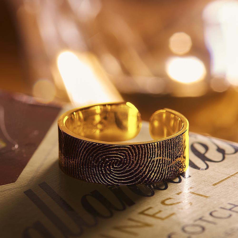 Engraved Ring Fingerprint Ring for Men's Unique Gifts 14k Gold Plated - soufeelus
