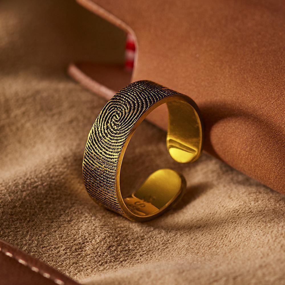 Engraved Ring Fingerprint Ring for Men's Unique Gifts 14k Gold Plated - soufeelus