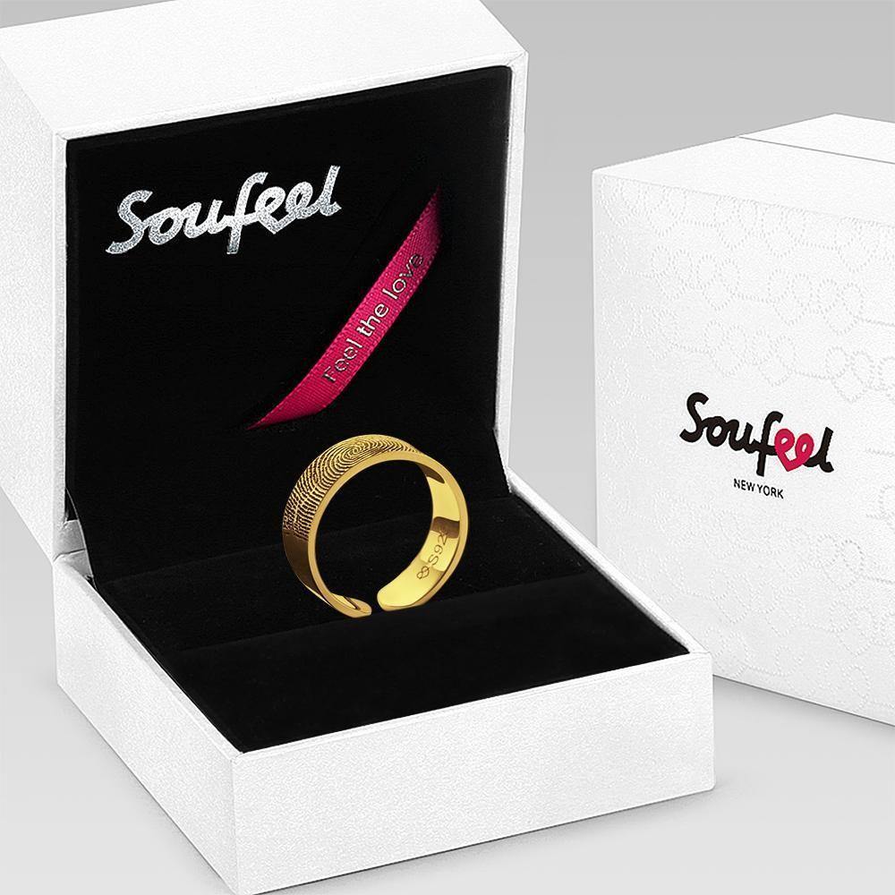 Engraved Ring Fingerprint Ring for Men's Unique Gifts 14k Gold Plated - soufeelus