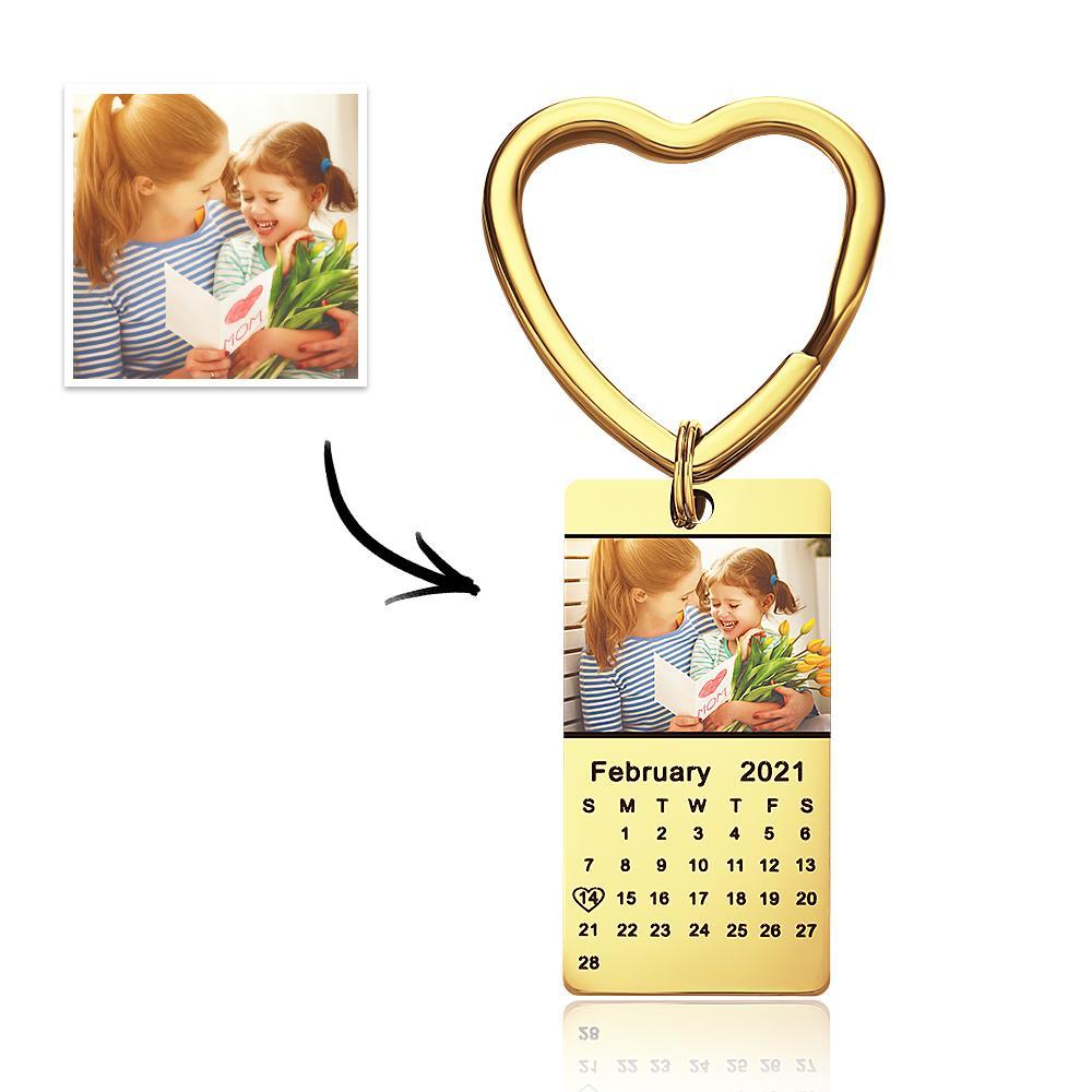 Custom Photo Keychain Calendar Keychain Silver Color with Heart Photo Keychain Mother's Day - soufeelus