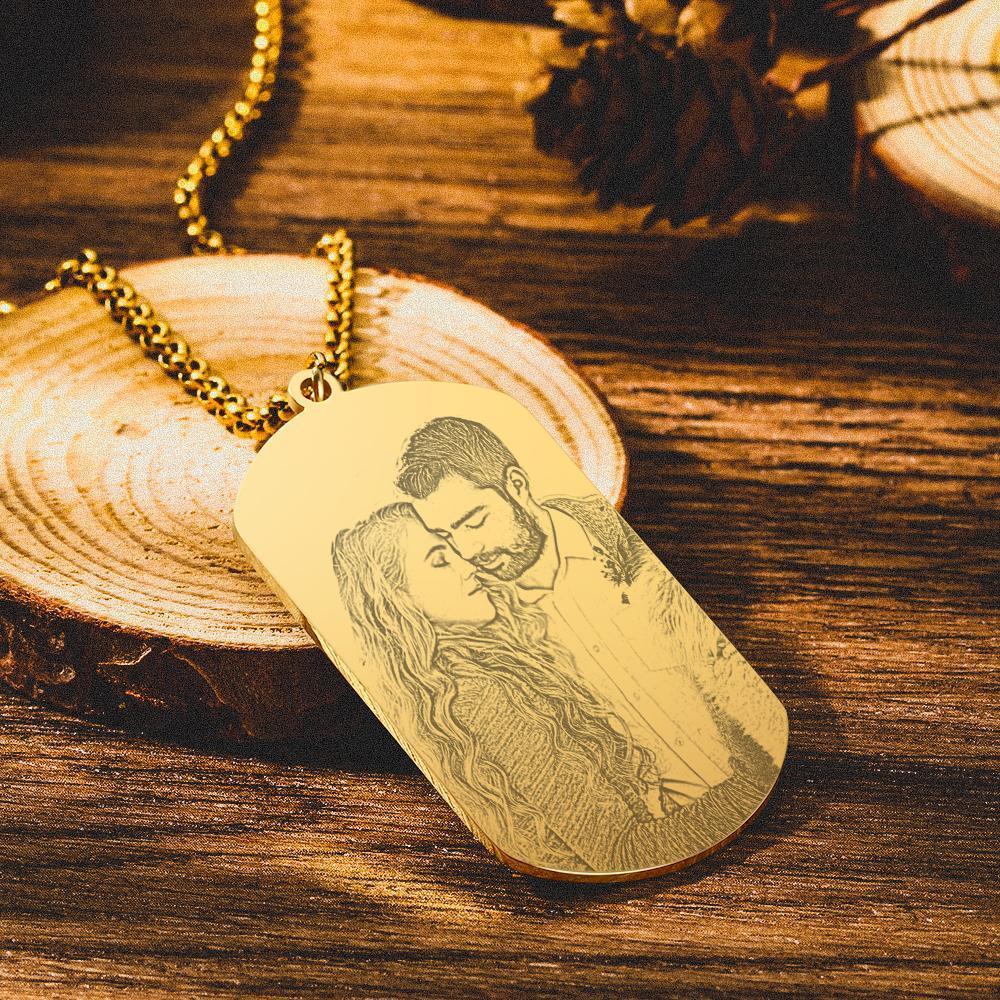 Photo Necklace Engraved Necklace Gold Color Sketch Effect Gifts for Him