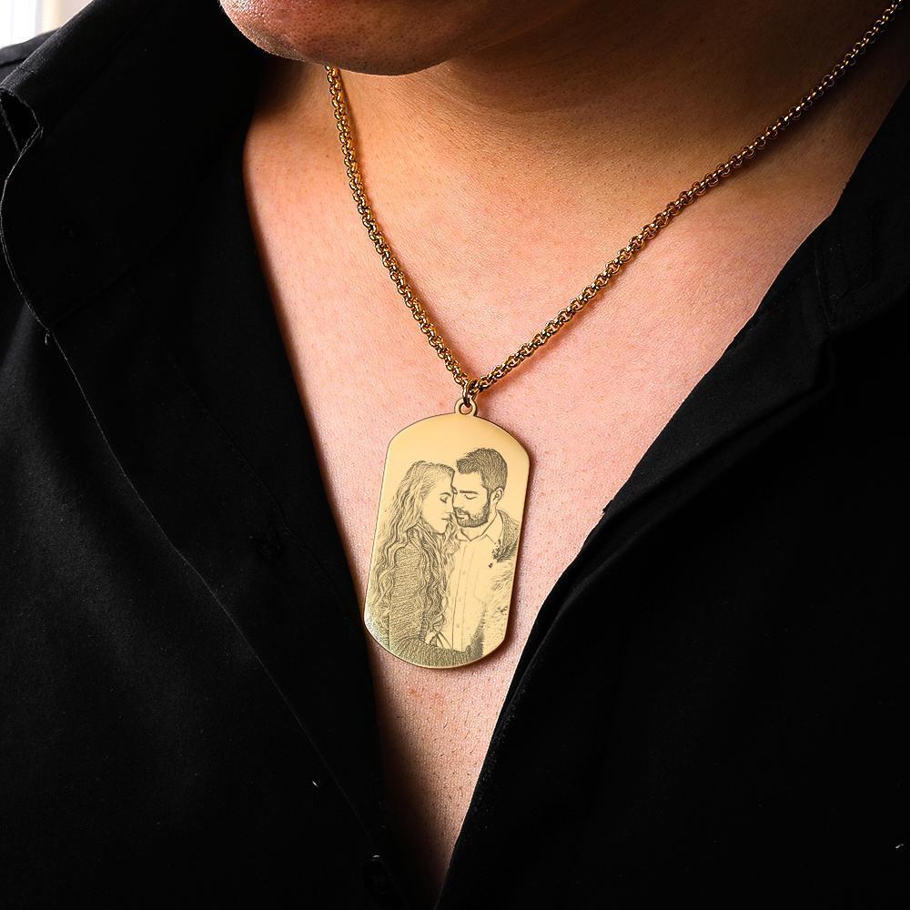 Photo Necklace Engraved Necklace Gold Color Sketch Effect Gifts for Him