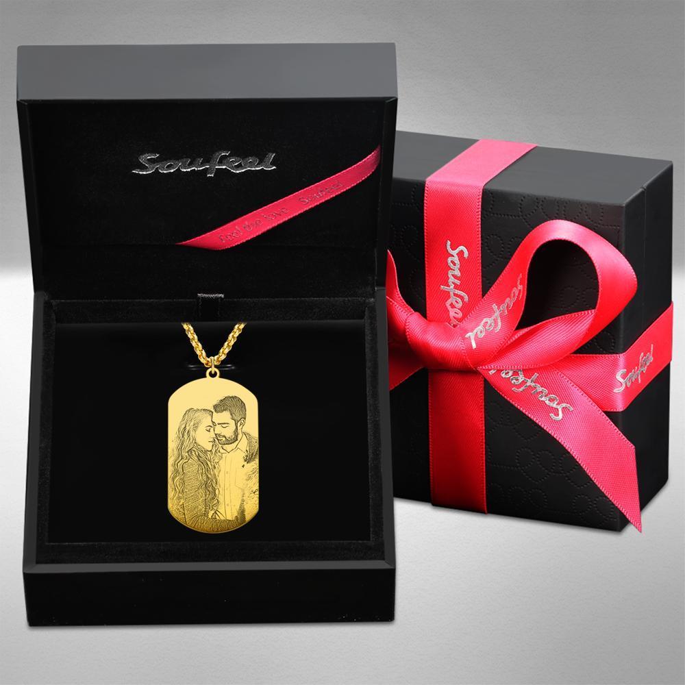 Photo Necklace Engraved Necklace Gold Color Sketch Effect Gifts for Him