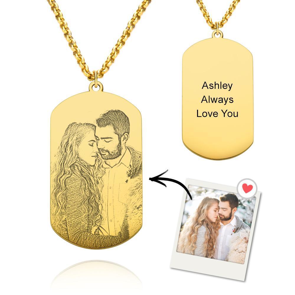 Photo Necklace Engraved Necklace Gold Color Sketch Effect Gifts for Him