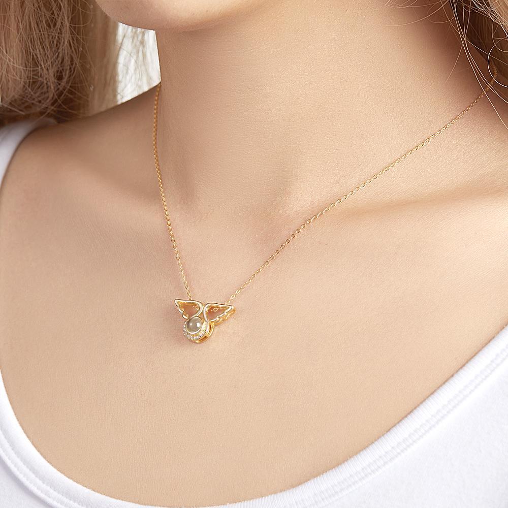 Custom Photo Projection Necklace Angel Wing Pendant Necklace Creative Gift - soufeelus