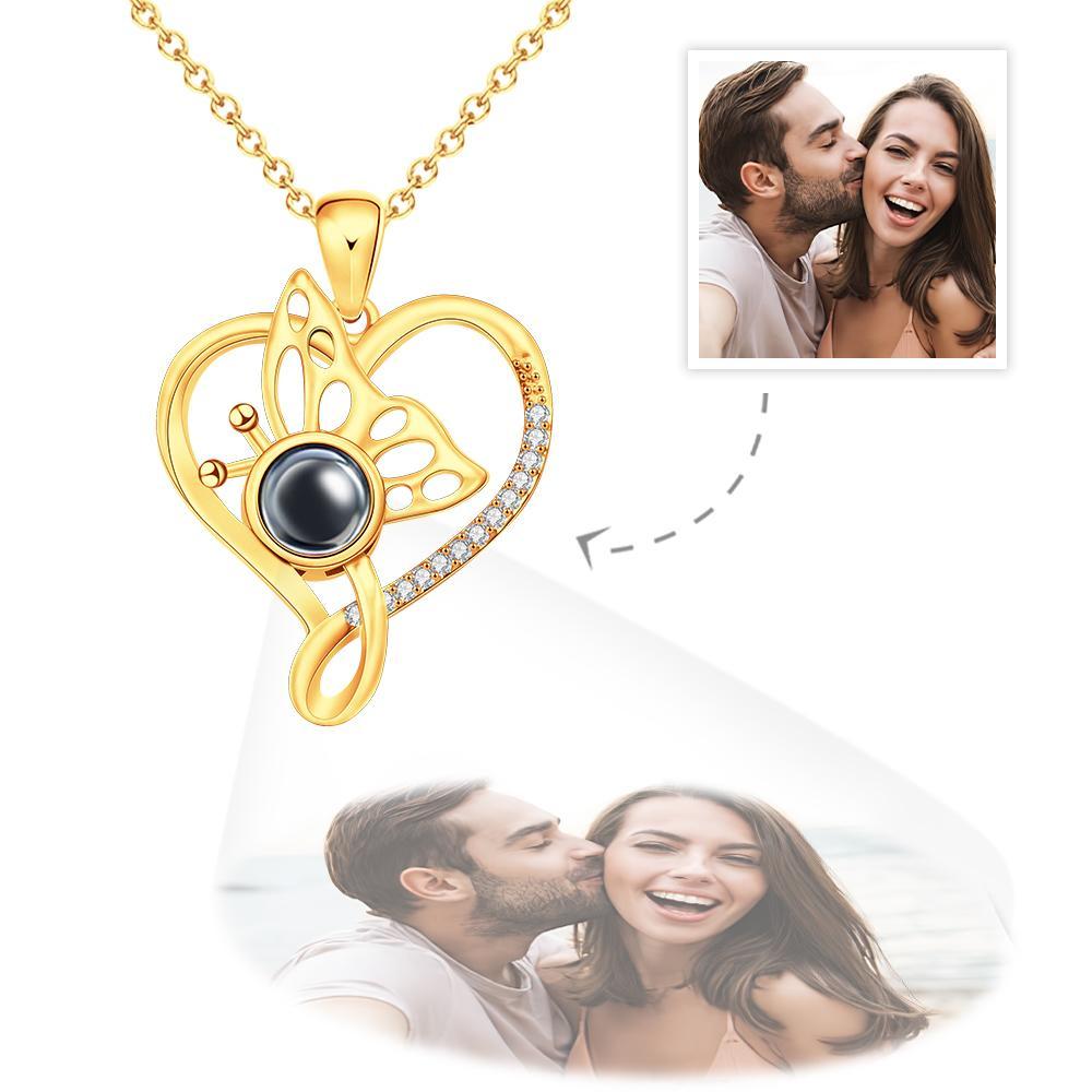 Custom Photo Projection Necklace Butterfly Heart Projection Necklace Creative Gift - soufeelus