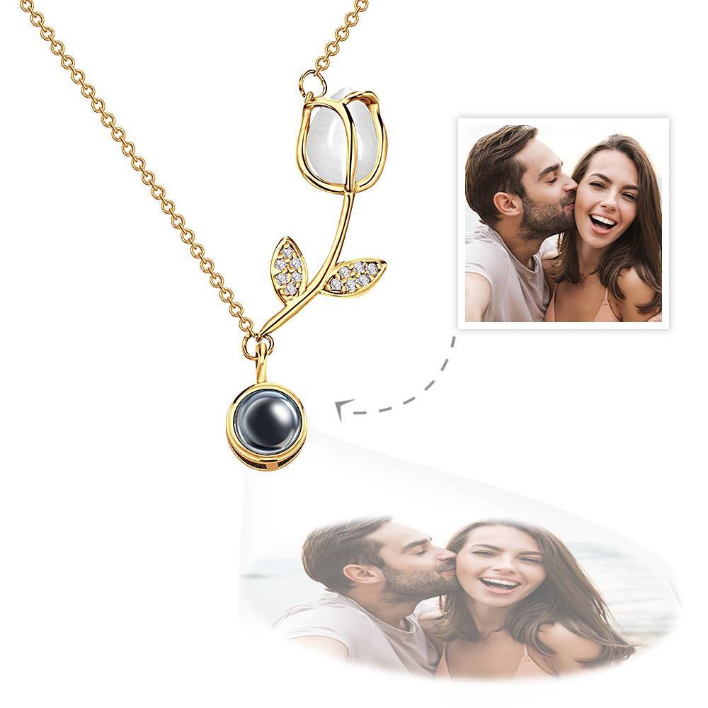 Tulip Photo Projection Necklace Personalized Elegant Flower Pendant Jewelry Gift for Her - soufeelus