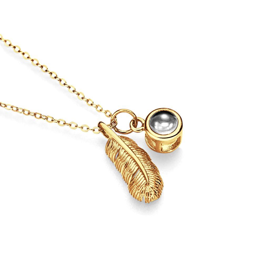 Feather Photo Projection Necklace Personalized Picture Inside Pendant Minimalist Memorial Jewelry Trendy Best Friend Gift - soufeelus