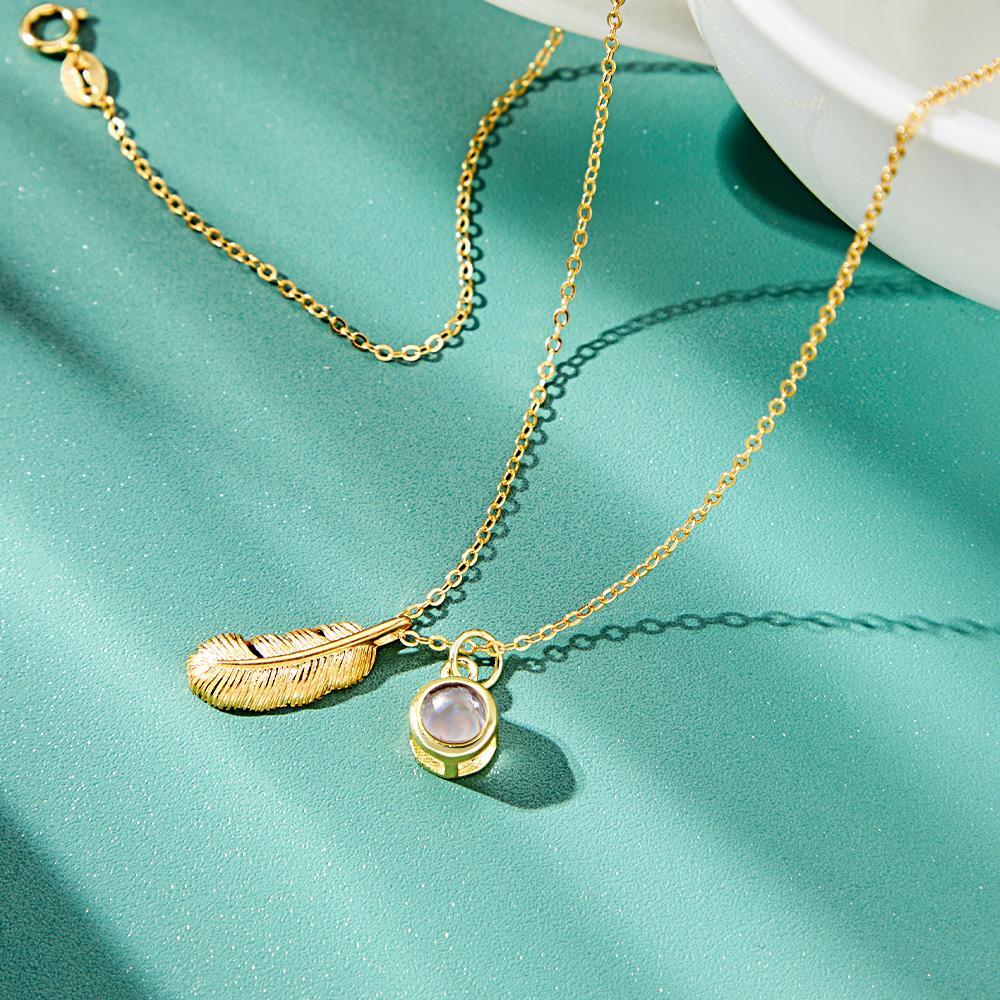Feather Photo Projection Necklace Personalized Picture Inside Pendant Minimalist Memorial Jewelry Trendy Best Friend Gift - soufeelus