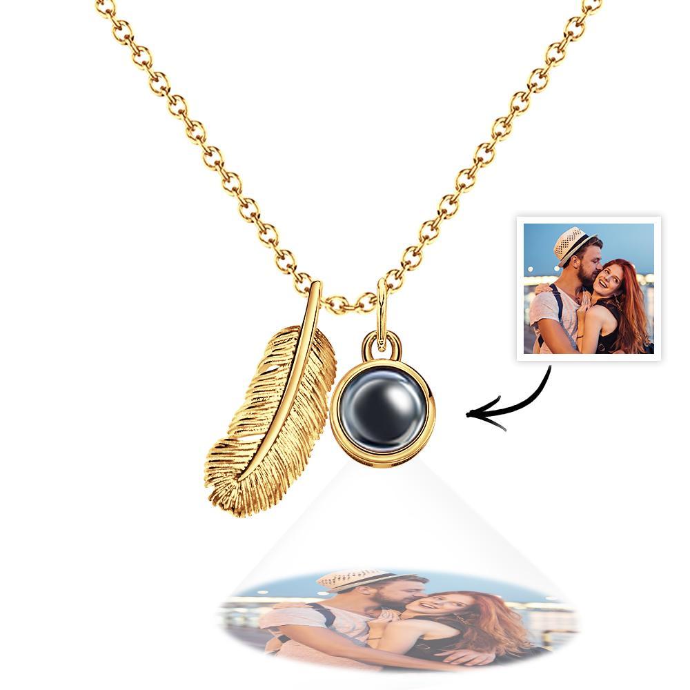 Feather Photo Projection Necklace Personalized Picture Inside Pendant Minimalist Memorial Jewelry Trendy Best Friend Gift - soufeelus