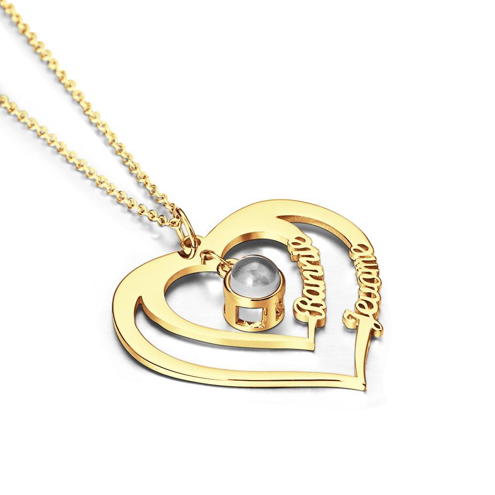 Projection Photo Necklace with Custom 2 Names Family Photo Necklace Personalised Memorial Photo Pendant Jewelry Birthday Gift - soufeelus