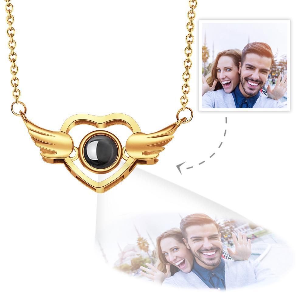 Custom Projection Necklace Photo Love Wings Memorial Gifts - 