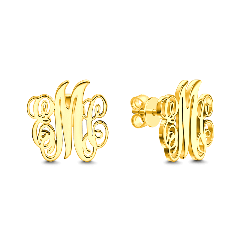 Monogram Earrings Gold Plated Silver - soufeelus