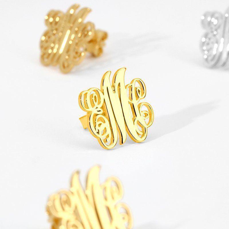 Monogram Earrings Gold Plated Silver - soufeelus