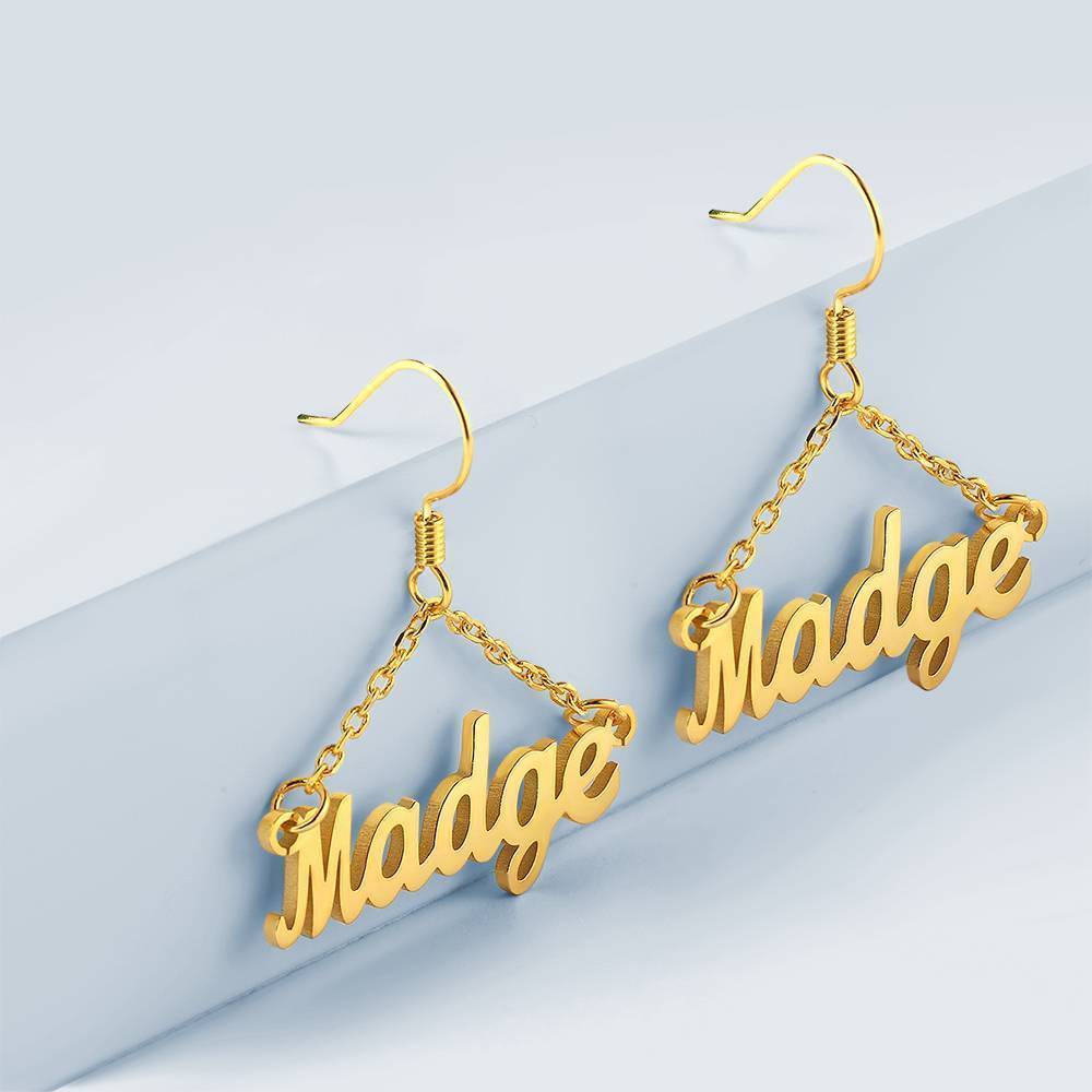 Custom Name Earrings Unique Gift 14K Gold Plated - Silver