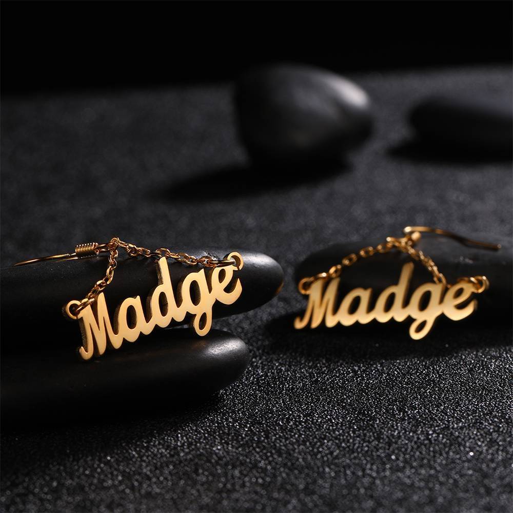 Custom Name Earrings Unique Gift 14K Gold Plated - Silver