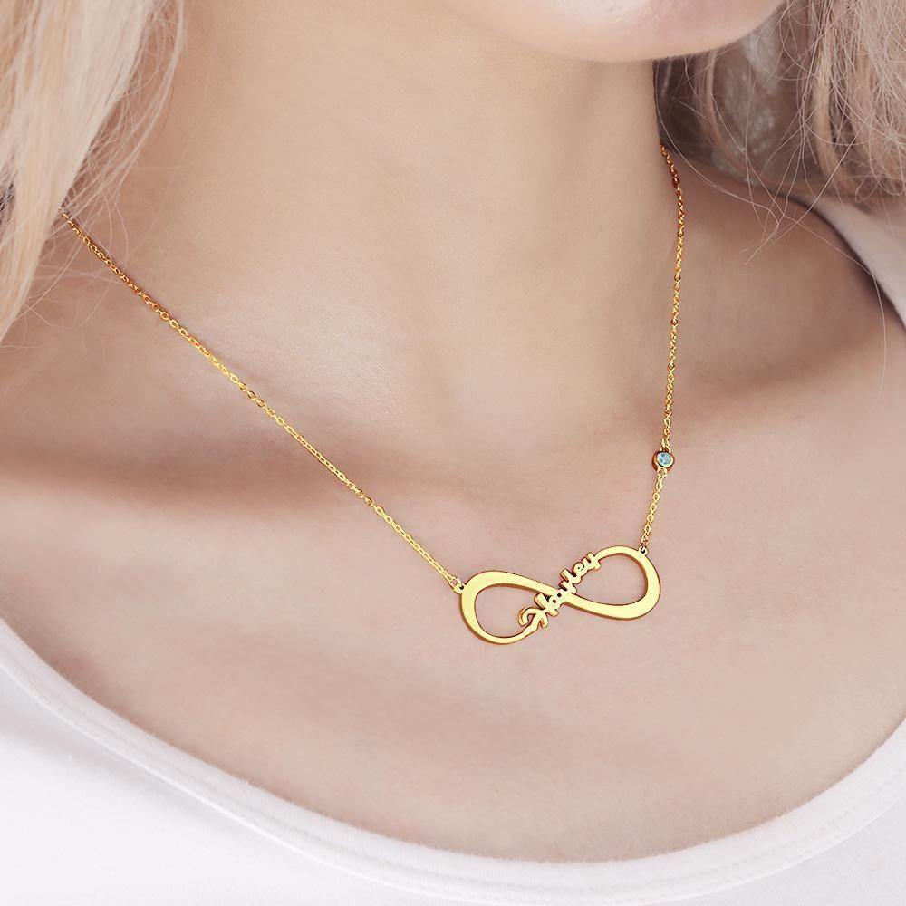 Name Necklace with Custom Birthstone Infinity Necklace Unique Gifts 14k Gold Plated - soufeelus