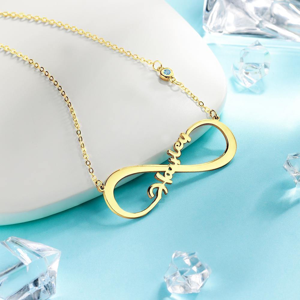 Name Necklace with Custom Birthstone Infinity Necklace Unique Gifts 14k Gold Plated - soufeelus