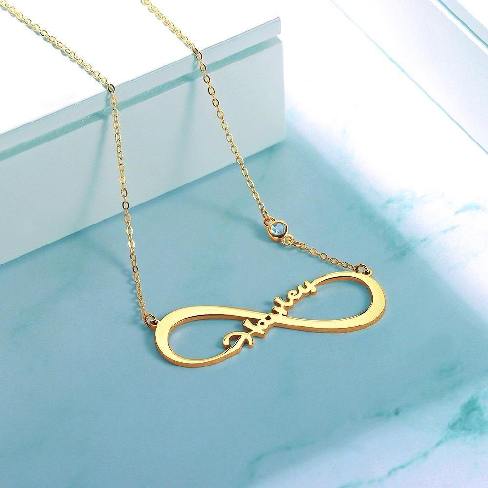 Name Necklace with Custom Birthstone Infinity Necklace Unique Gifts 14k Gold Plated - soufeelus