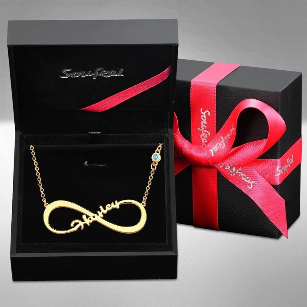 Name Necklace with Custom Birthstone Infinity Necklace Unique Gifts 14k Gold Plated - soufeelus