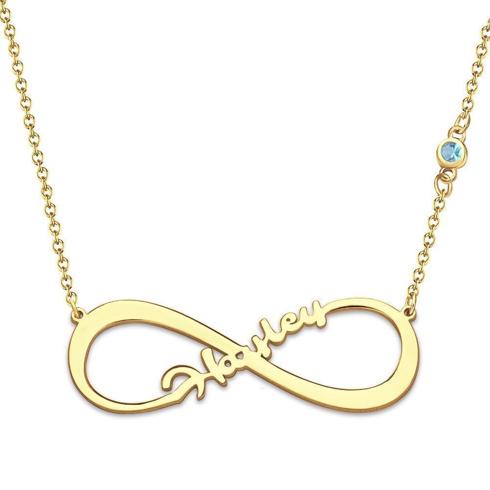 Name Necklace with Custom Birthstone Infinity Necklace Unique Gifts 14k Gold Plated - soufeelus