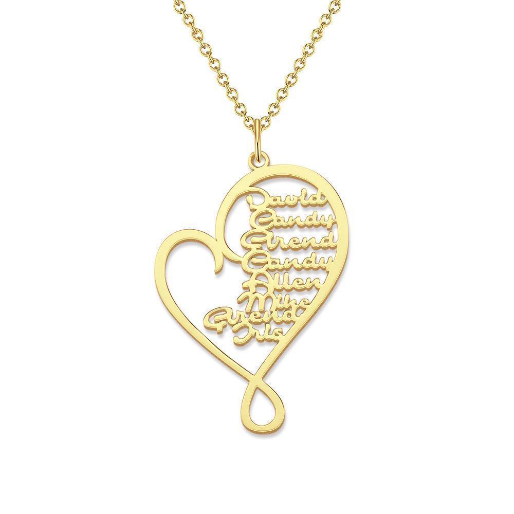 Name Necklace Heart-shaped 1-8 Names Family Gifts 14k Gold Plated - soufeelus