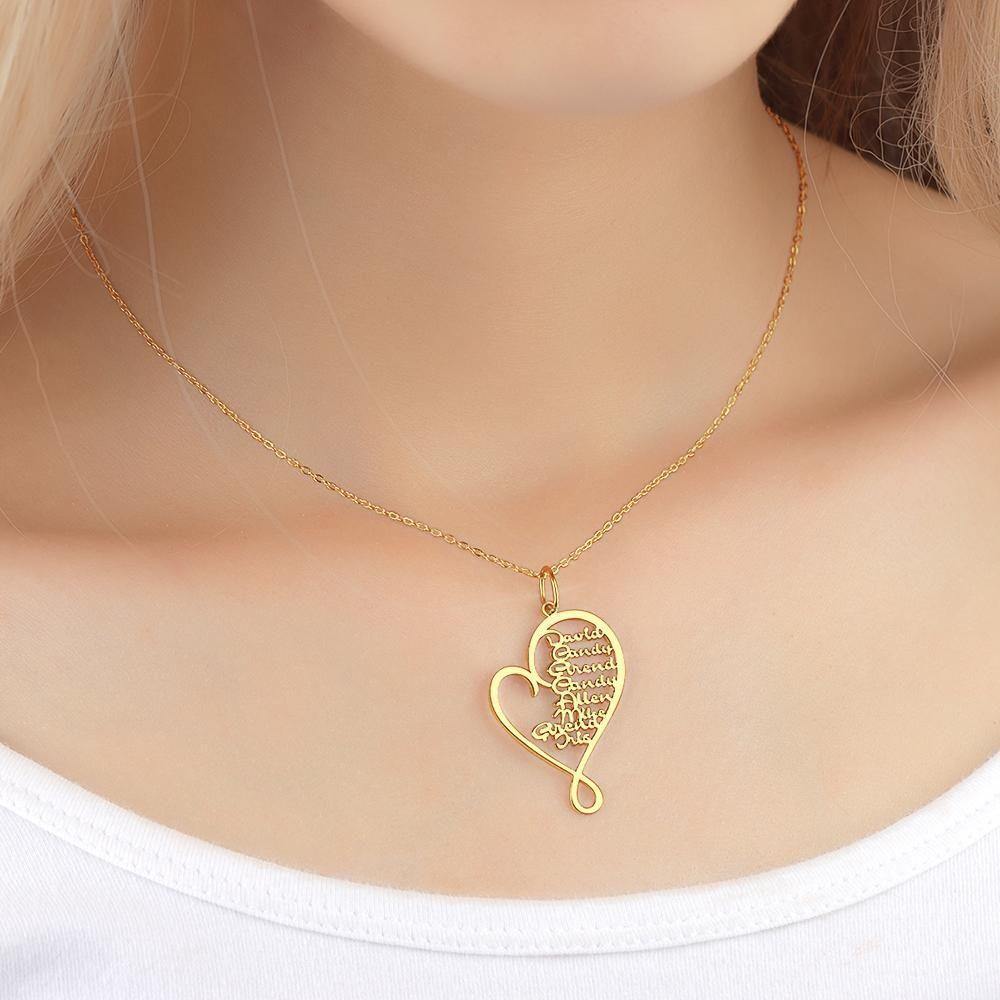 Name Necklace Heart-shaped 1-8 Names Family Gifts 14k Gold Plated - soufeelus