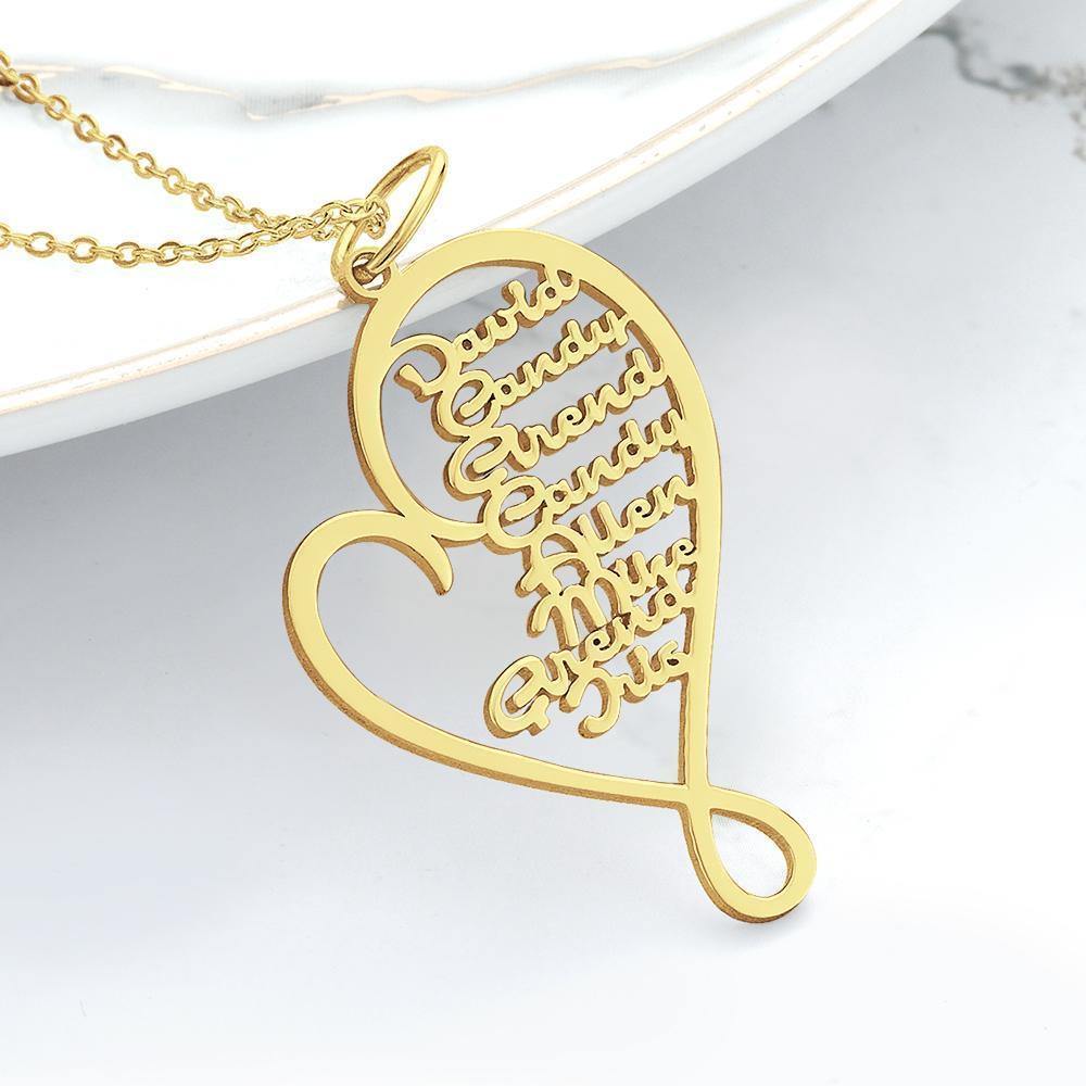 Name Necklace Heart-shaped 1-8 Names Family Gifts 14k Gold Plated - soufeelus